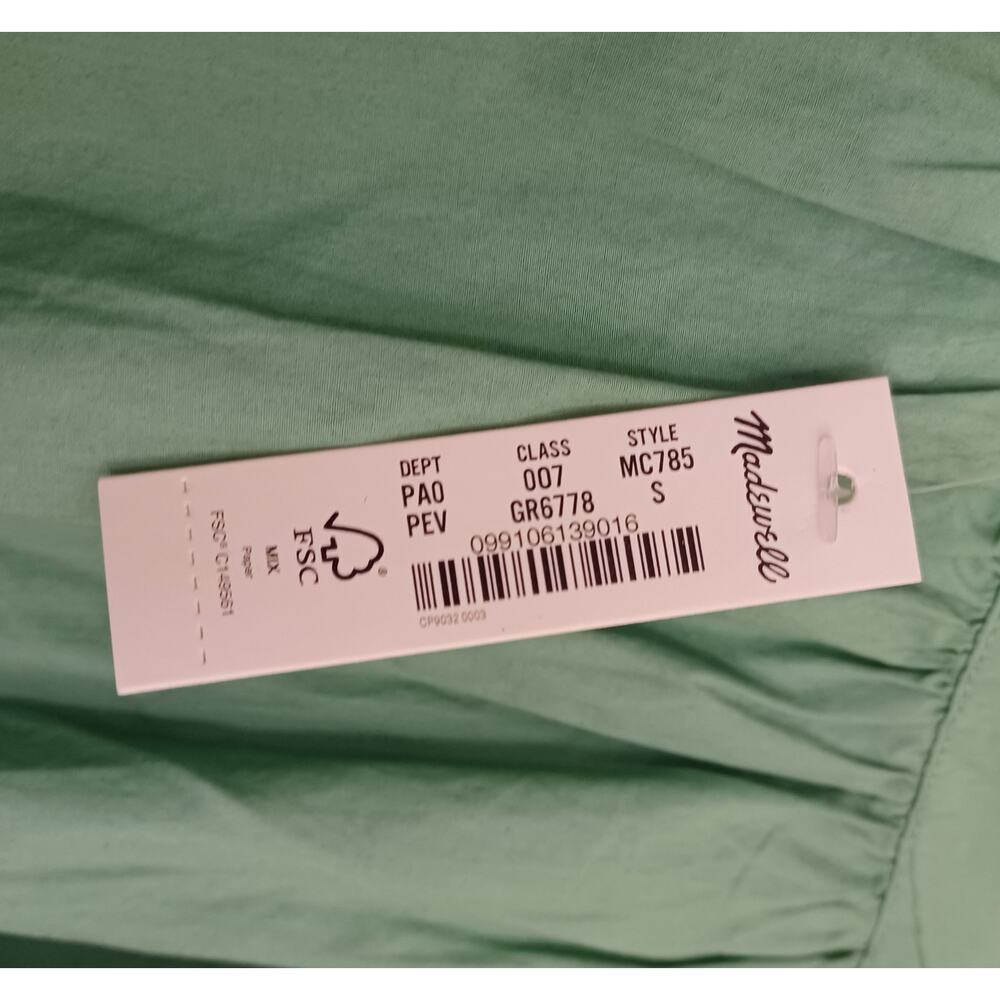 NWT Madewell Square Neck Pleat Sleeve Top Pale Evergreen S - Picture 9 of 12